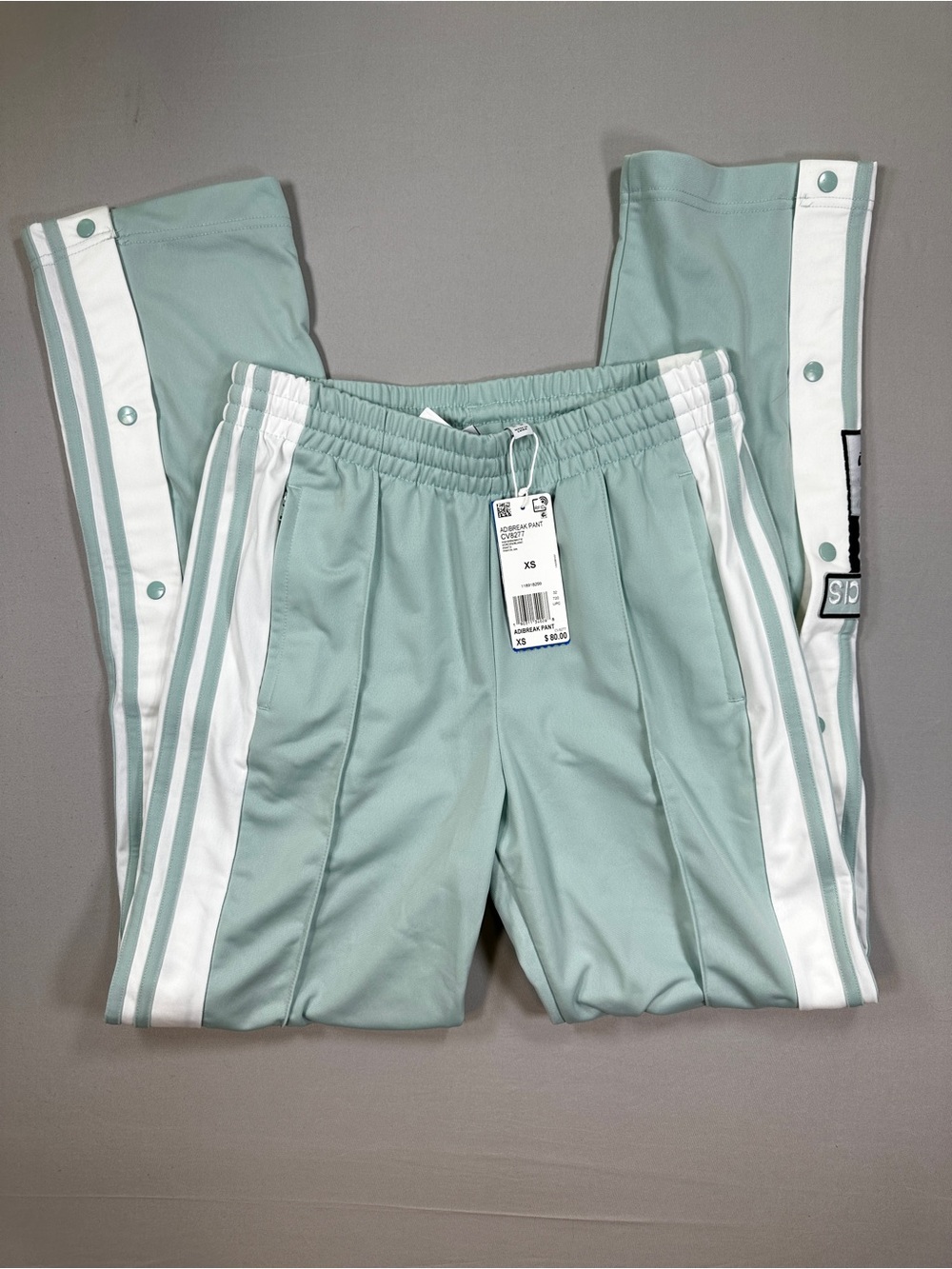 Adidas Adibreak Track Women’s Pants XS Mint Green White 3-Stripes Snap Legs NWT